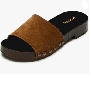 Maiyang Peru Suede Open Toe Studded Mules Slip on Flatform Low Heel Slide Sandal